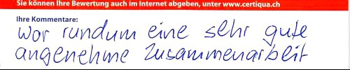 war rundum eine sehr gute angenehme Zusammenarbeit.