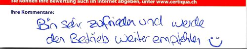 bin sehr zufrieden und werde den Betrieb weiterempfehlen . :-)