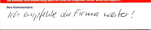 ich empfehle die Firma weiter!
