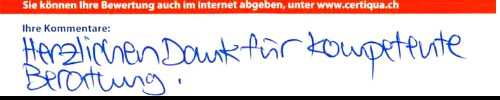 Herzlichen Dank für die kompetente Beratung.