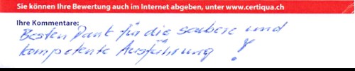 Handgeschriebene Bewertung von ZAUGG Storenbau AG